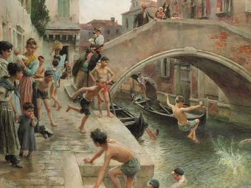 1832-Ludwig Johann Passini - Figure in un canale veneziano